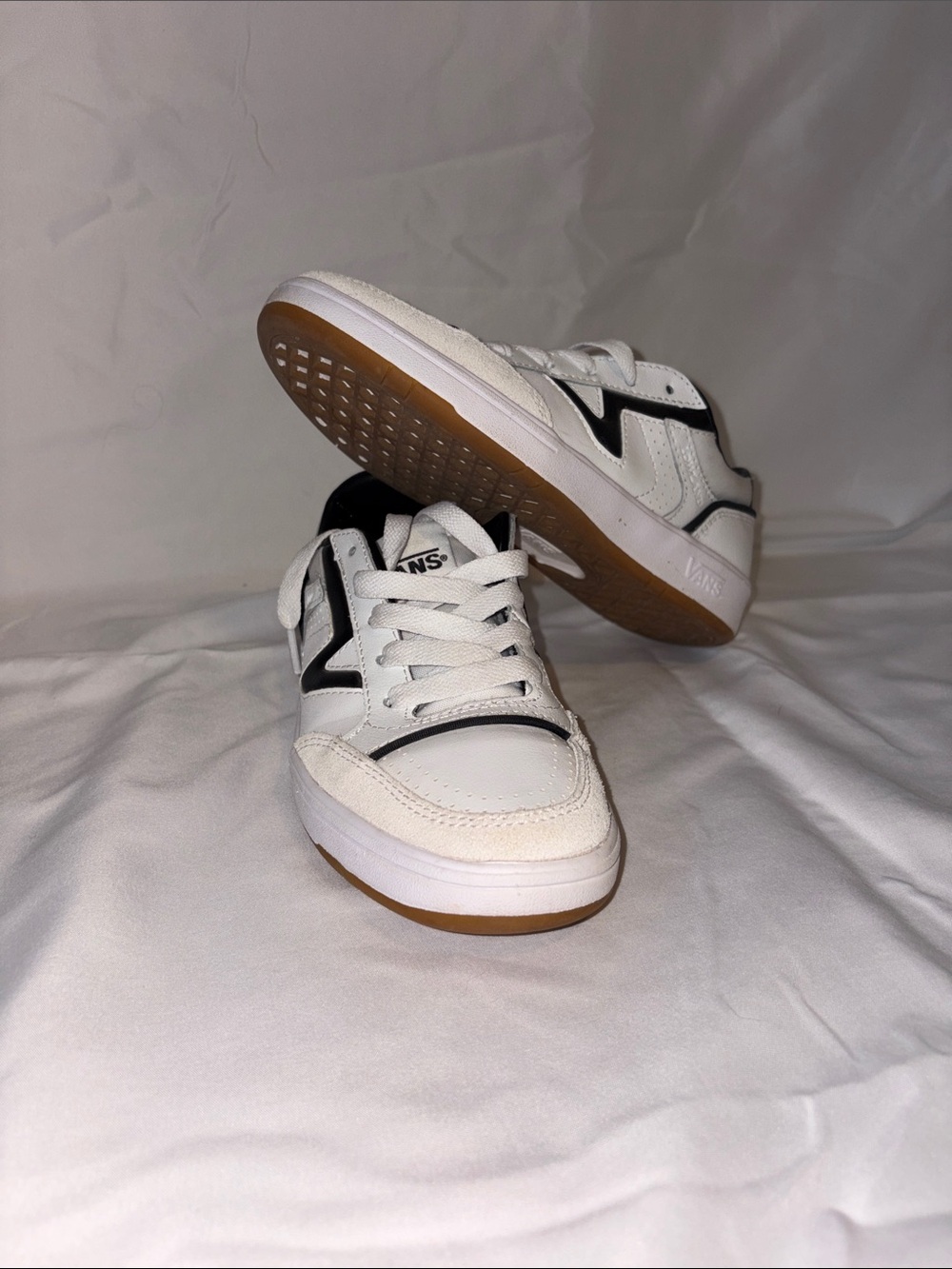 Vans White and Black Low-Top Sneakers with Gum Sole